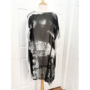 Moyuru Black White Abstract Sheer Dolman Sleeve Tunic Dress Kimono Topper M